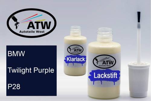 BMW, Twilight Purple, P28: 20ml Lackstift + 20ml Klarlack - Set, von ATW Autoteile West.